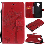 Custodia in pelle sintetica a vibrazione orizzontale con motivo ad albero e gatto con supporto e fessure per carte, portafoglio e cordino, For Nokia 6.3, For Nokia G20