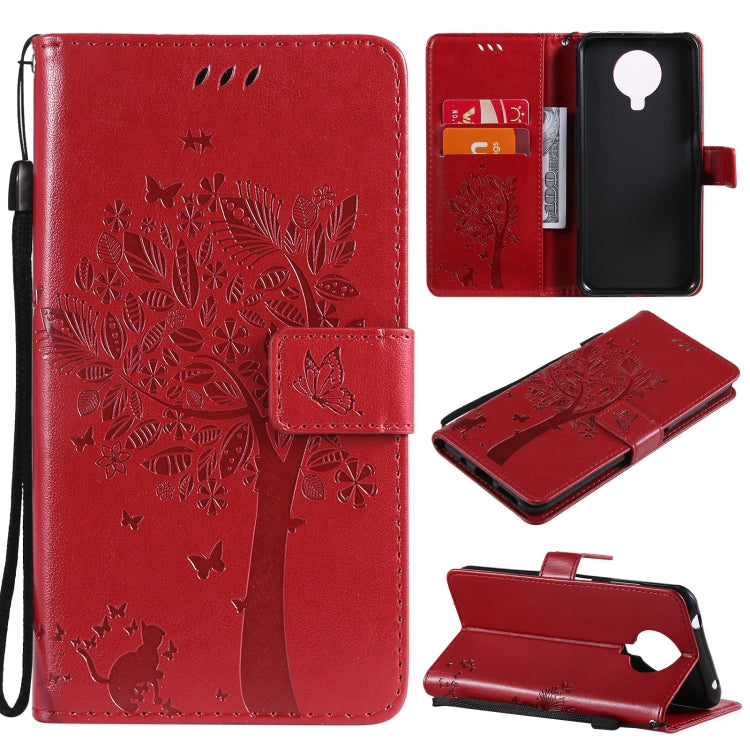 Custodia in pelle sintetica a vibrazione orizzontale con motivo ad albero e gatto con supporto e fessure per carte, portafoglio e cordino, For Nokia 6.3, For Nokia G20
