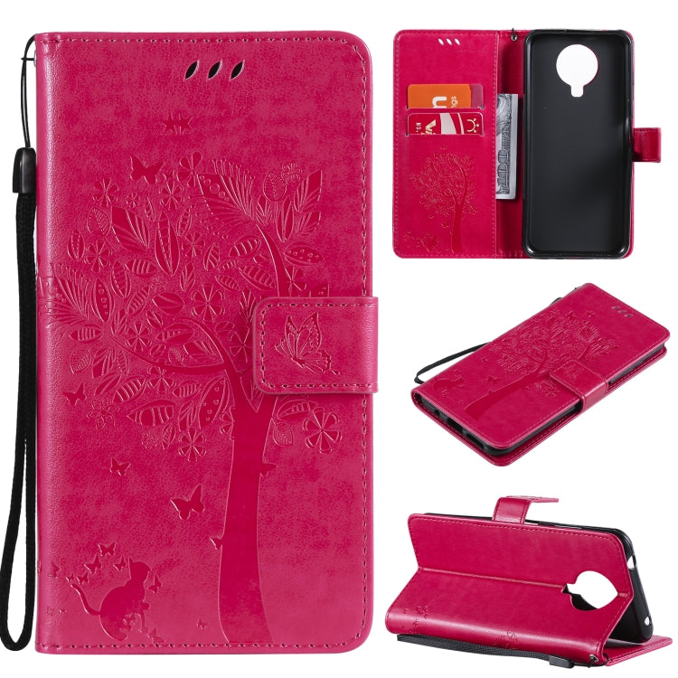 Custodia in pelle sintetica a vibrazione orizzontale con motivo ad albero e gatto con supporto e fessure per carte, portafoglio e cordino, For Nokia 6.3, For Nokia G20