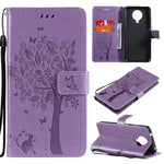 Custodia in pelle sintetica a vibrazione orizzontale con motivo ad albero e gatto con supporto e fessure per carte, portafoglio e cordino, For Nokia 6.3, For Nokia G20