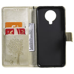 Custodia in pelle sintetica a vibrazione orizzontale con motivo ad albero e gatto con supporto e fessure per carte, portafoglio e cordino, For Nokia G10, For Nokia X20