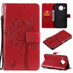 Custodia in pelle sintetica a vibrazione orizzontale con motivo ad albero e gatto con supporto e fessure per carte, portafoglio e cordino, For Nokia G10, For Nokia X20