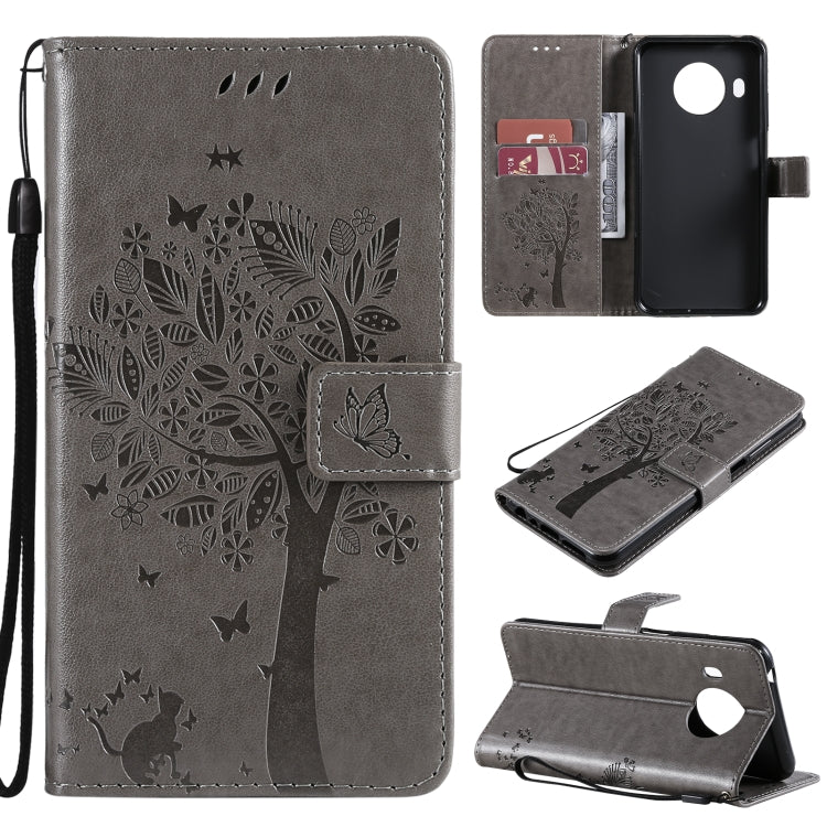 Custodia in pelle sintetica a vibrazione orizzontale con motivo ad albero e gatto con supporto e fessure per carte, portafoglio e cordino, For Nokia G10, For Nokia X20