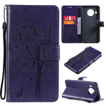 Custodia in pelle sintetica a vibrazione orizzontale con motivo ad albero e gatto con supporto e fessure per carte, portafoglio e cordino, For Nokia G10, For Nokia X20