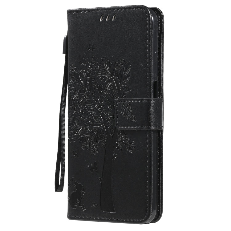 Custodia in pelle sintetica a vibrazione orizzontale con motivo ad albero e gatto con supporto e fessure per carte, portafoglio e cordino, For Nokia X10, For Nokia 5.3