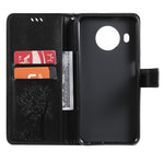 Custodia in pelle sintetica a vibrazione orizzontale con motivo ad albero e gatto con supporto e fessure per carte, portafoglio e cordino, For Nokia X10, For Nokia 5.3