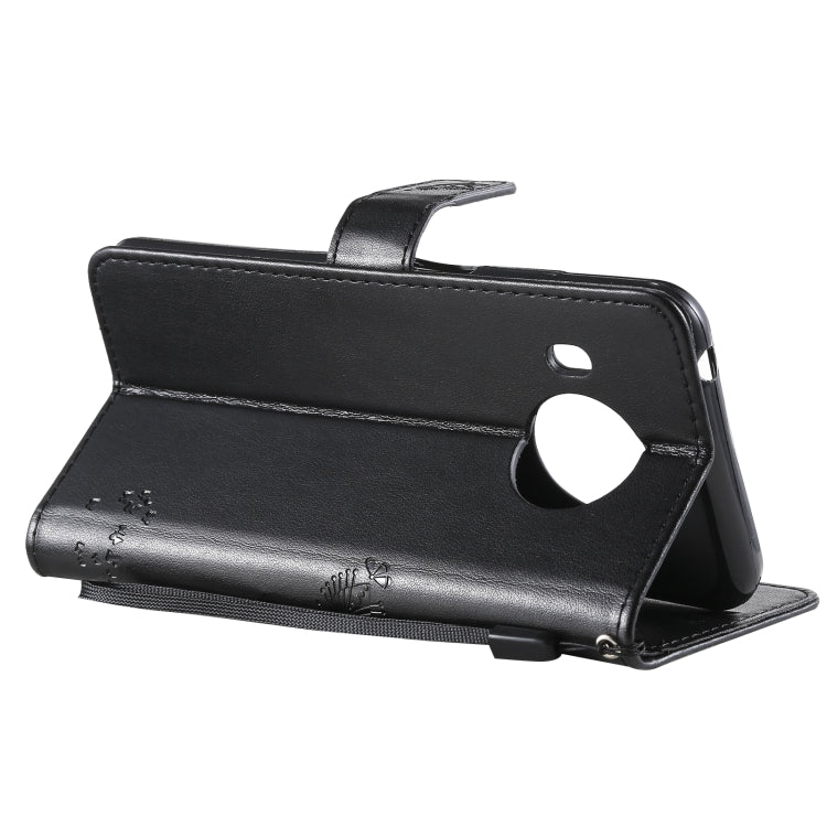 Custodia in pelle sintetica a vibrazione orizzontale con motivo ad albero e gatto con supporto e fessure per carte, portafoglio e cordino, For Nokia X10, For Nokia 5.3