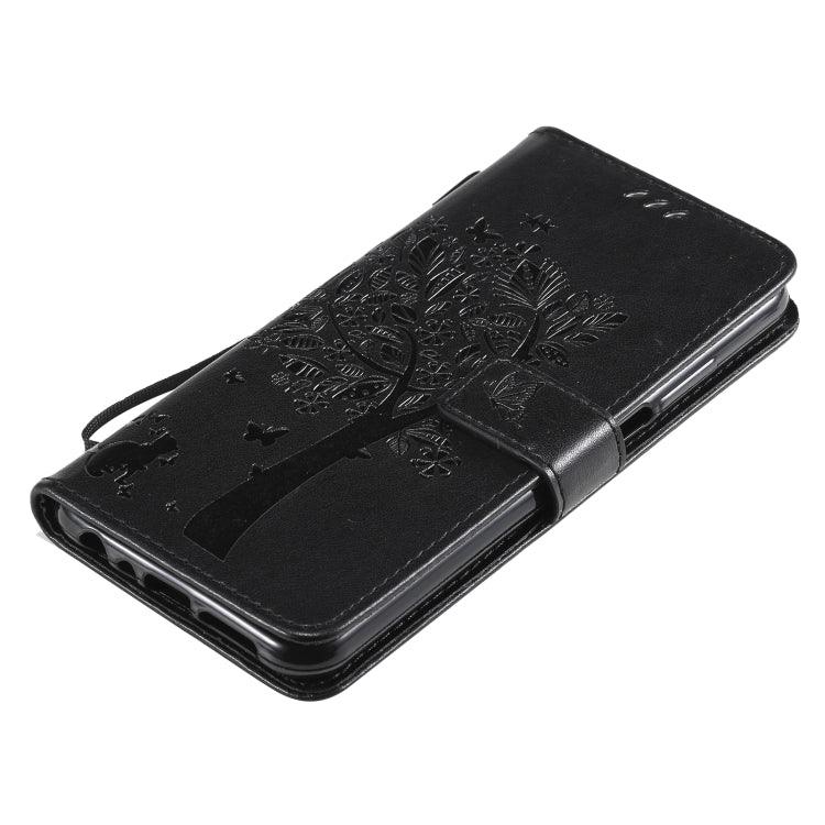 Custodia in pelle sintetica a vibrazione orizzontale con motivo ad albero e gatto con supporto e fessure per carte, portafoglio e cordino, For Nokia X10, For Nokia 5.3