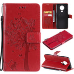 Custodia in pelle sintetica a vibrazione orizzontale con motivo ad albero e gatto con supporto e fessure per carte, portafoglio e cordino, For Nokia X10, For Nokia 5.3