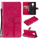 Custodia in pelle sintetica a vibrazione orizzontale con motivo ad albero e gatto con supporto e fessure per carte, portafoglio e cordino, For Nokia X10, For Nokia 5.3