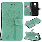 Custodia in pelle sintetica a vibrazione orizzontale con motivo ad albero e gatto con supporto e fessure per carte, portafoglio e cordino, For Nokia X10, For Nokia 5.3