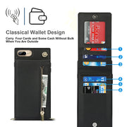 Custodia con cover posteriore quadrata in TPU + PU con cerniera a tracolla con supporto e slot per schede e portafoglio e cinturino, For iPhone 8 Plus / 7 Plus, For iPhone 11, For iPhone 11 Pro, For iPhone 11 Pro Max