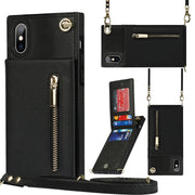Custodia con cover posteriore quadrata in TPU + PU con cerniera a tracolla con supporto e slot per schede e portafoglio e cinturino, For iPhone XS / X, For iPhone XR, For iPhone XS Max