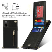 Custodia con cover posteriore quadrata in TPU + PU con cerniera a tracolla con supporto e slot per schede e portafoglio e cinturino, For iPhone XS / X, For iPhone XR, For iPhone XS Max