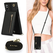 Custodia con cover posteriore quadrata in TPU + PU con cerniera a tracolla con supporto e slot per schede e portafoglio e cinturino, For iPhone XS / X, For iPhone XR, For iPhone XS Max