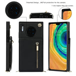Custodia con cover posteriore quadrata in TPU + PU con cerniera a tracolla con supporto e slot per schede e portafoglio e cinturino, For Huawei Mate 30, For Huawei Mate 30 Pro, For Huawei P30, For Huawei P30 Lite