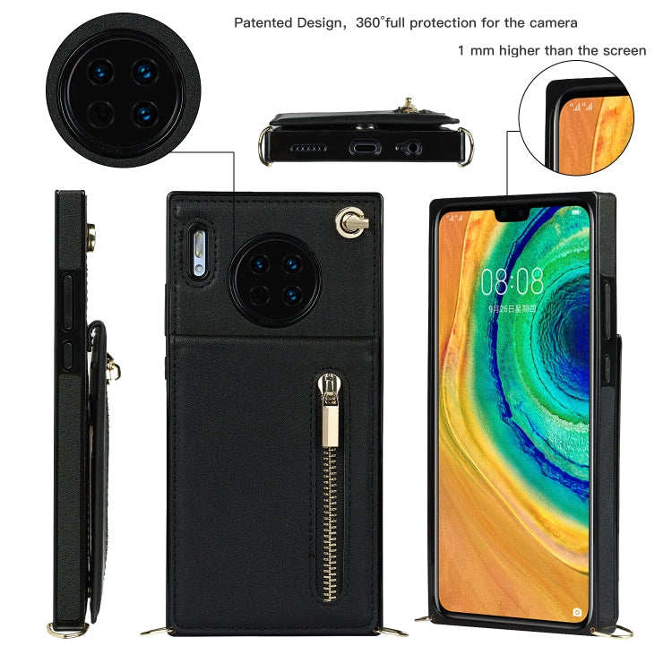 Custodia con cover posteriore quadrata in TPU + PU con cerniera a tracolla con supporto e slot per schede e portafoglio e cinturino, For Huawei Mate 30, For Huawei Mate 30 Pro, For Huawei P30, For Huawei P30 Lite