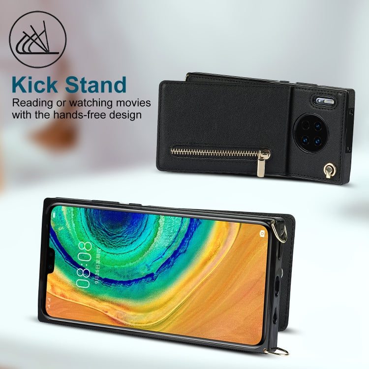 Custodia con cover posteriore quadrata in TPU + PU con cerniera a tracolla con supporto e slot per schede e portafoglio e cinturino, For Huawei Mate 30, For Huawei Mate 30 Pro, For Huawei P30, For Huawei P30 Lite