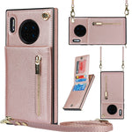 Custodia con cover posteriore quadrata in TPU + PU con cerniera a tracolla con supporto e slot per schede e portafoglio e cinturino, For Huawei Mate 30, For Huawei Mate 30 Pro, For Huawei P30, For Huawei P30 Lite