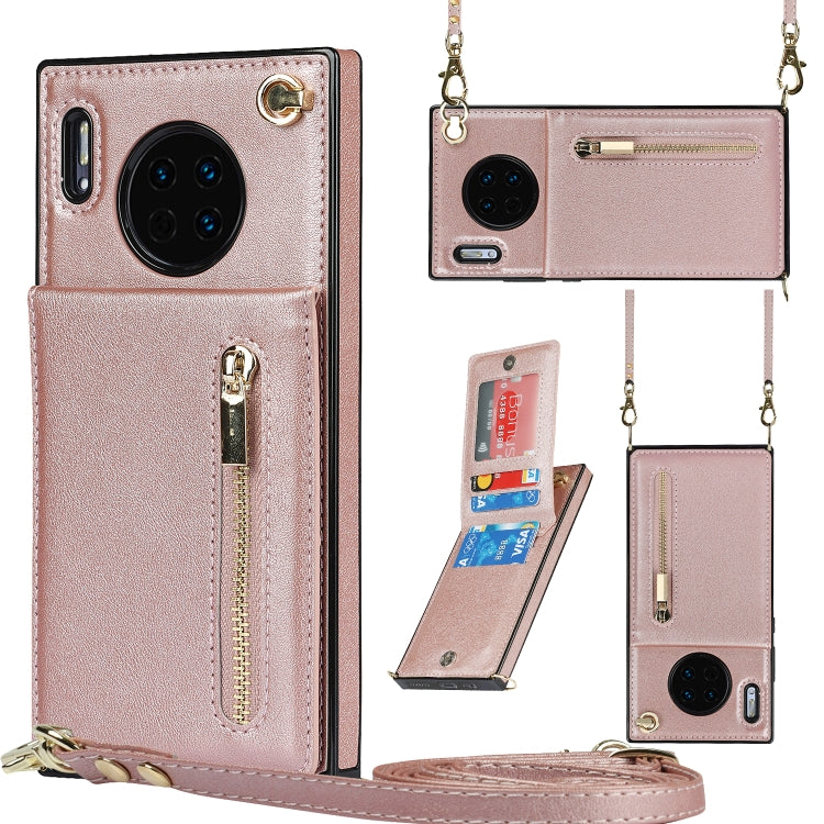 Custodia con cover posteriore quadrata in TPU + PU con cerniera a tracolla con supporto e slot per schede e portafoglio e cinturino, For Huawei Mate 30, For Huawei Mate 30 Pro, For Huawei P30, For Huawei P30 Lite