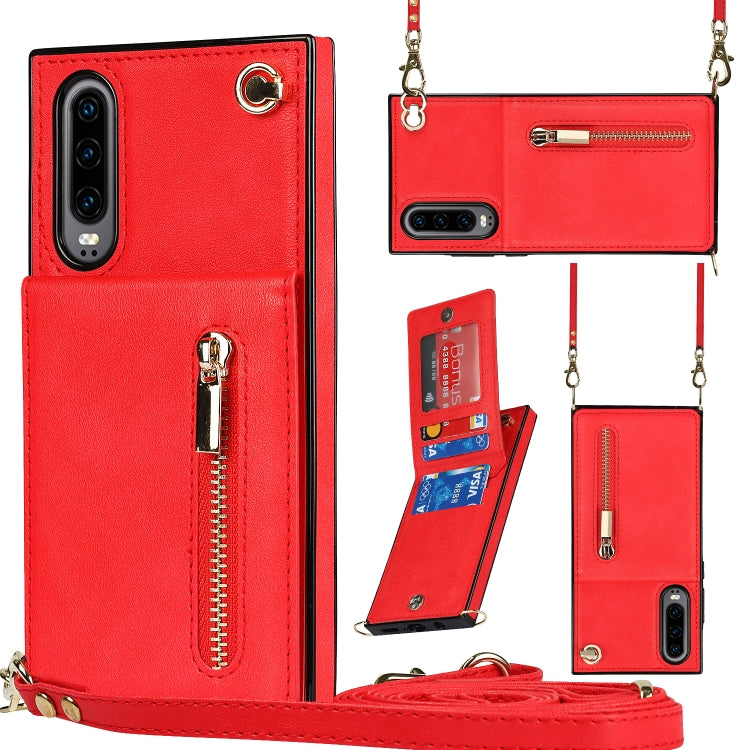 Custodia con cover posteriore quadrata in TPU + PU con cerniera a tracolla con supporto e slot per schede e portafoglio e cinturino, For Huawei Mate 30, For Huawei Mate 30 Pro, For Huawei P30, For Huawei P30 Lite