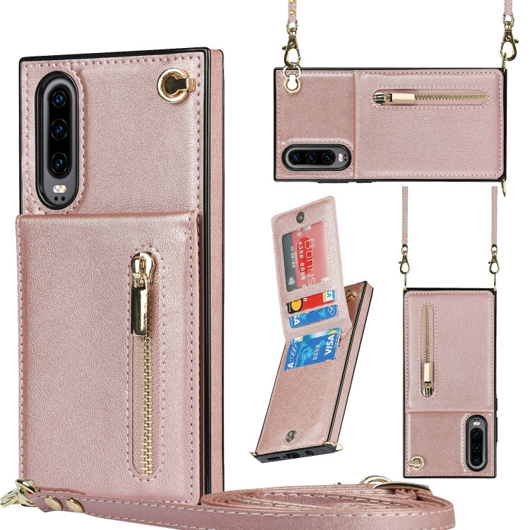 Custodia con cover posteriore quadrata in TPU + PU con cerniera a tracolla con supporto e slot per schede e portafoglio e cinturino, For Huawei Mate 30, For Huawei Mate 30 Pro, For Huawei P30, For Huawei P30 Lite