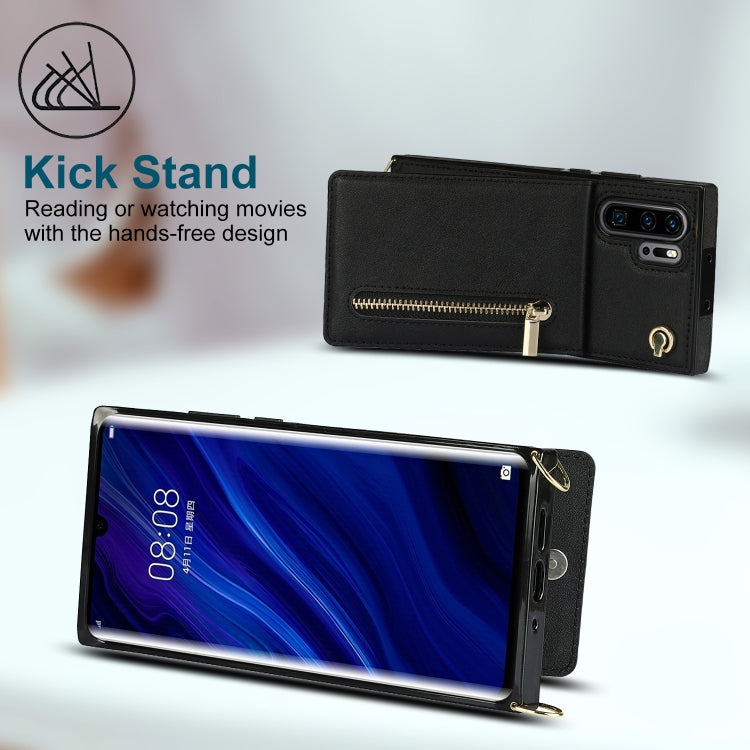 Custodia con cover posteriore quadrata in TPU + PU con cerniera a tracolla con supporto e slot per schede e portafoglio e cinturino, For Huawei P30 Pro, For Huawei P40, For Huawei P40 Pro