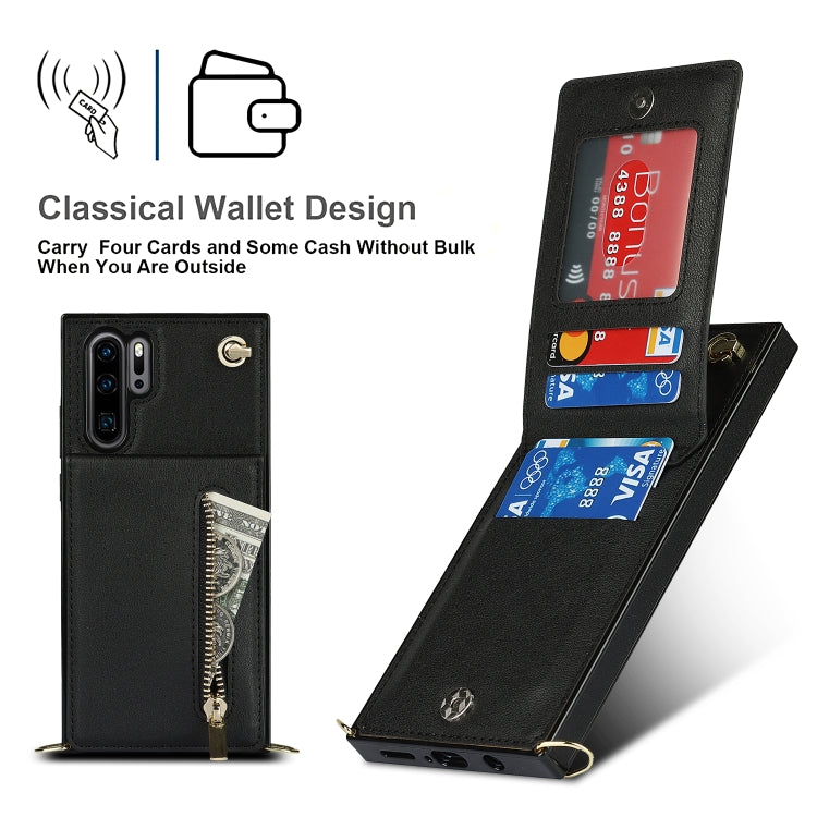 Custodia con cover posteriore quadrata in TPU + PU con cerniera a tracolla con supporto e slot per schede e portafoglio e cinturino, For Huawei P30 Pro, For Huawei P40, For Huawei P40 Pro