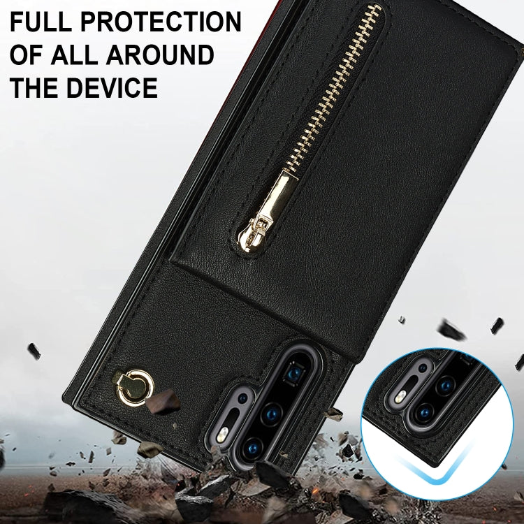 Custodia con cover posteriore quadrata in TPU + PU con cerniera a tracolla con supporto e slot per schede e portafoglio e cinturino, For Huawei P30 Pro, For Huawei P40, For Huawei P40 Pro
