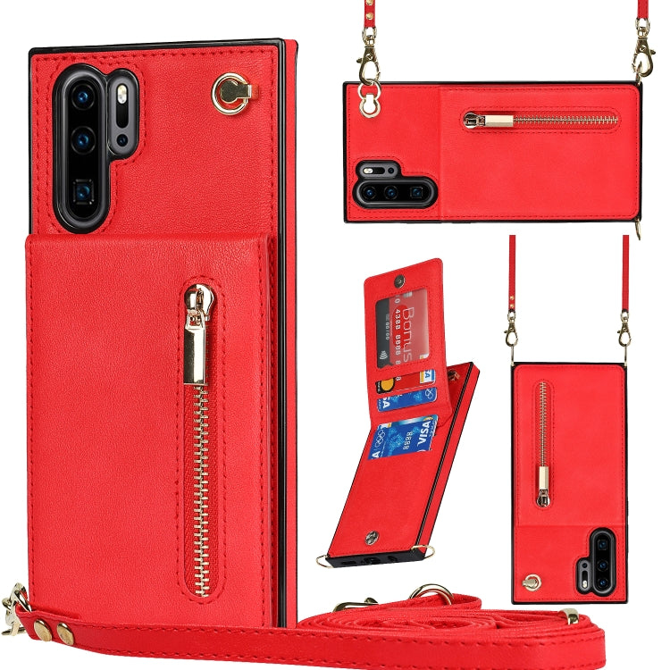 Custodia con cover posteriore quadrata in TPU + PU con cerniera a tracolla con supporto e slot per schede e portafoglio e cinturino, For Huawei P30 Pro, For Huawei P40, For Huawei P40 Pro