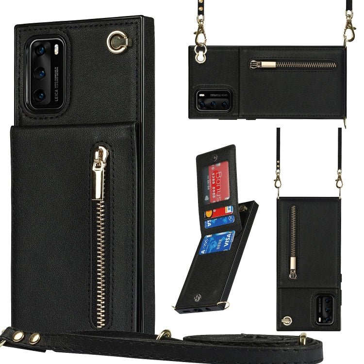 Custodia con cover posteriore quadrata in TPU + PU con cerniera a tracolla con supporto e slot per schede e portafoglio e cinturino, For Huawei P30 Pro, For Huawei P40, For Huawei P40 Pro