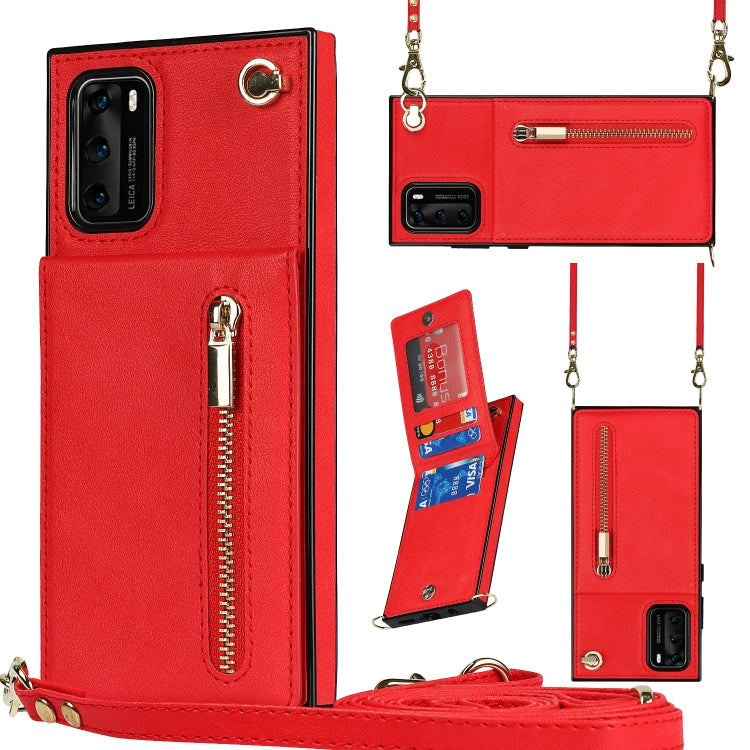 Custodia con cover posteriore quadrata in TPU + PU con cerniera a tracolla con supporto e slot per schede e portafoglio e cinturino, For Huawei P30 Pro, For Huawei P40, For Huawei P40 Pro