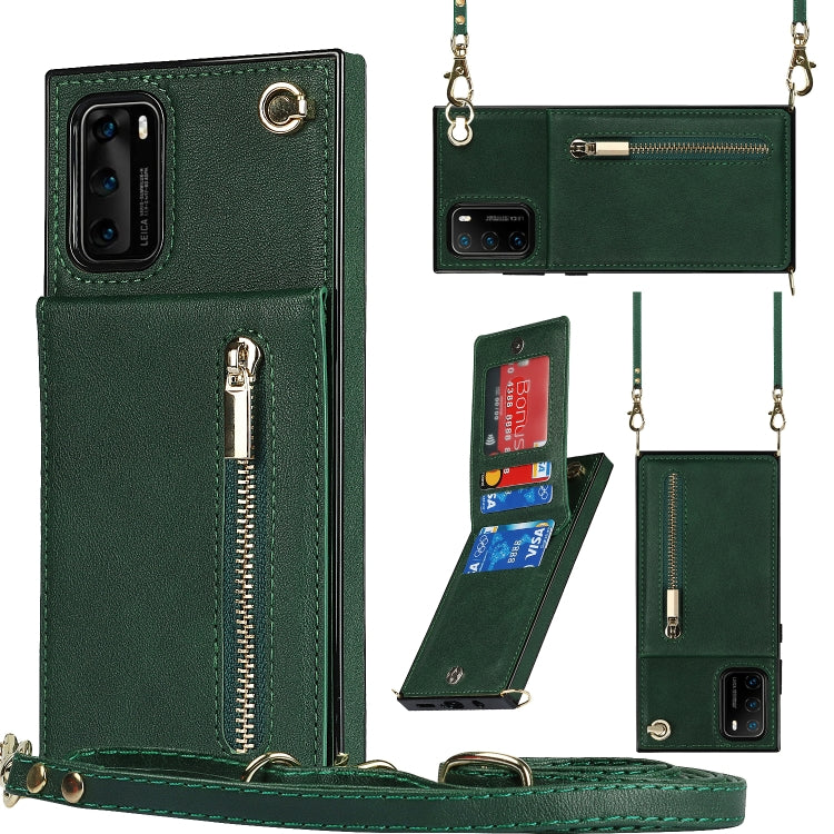 Custodia con cover posteriore quadrata in TPU + PU con cerniera a tracolla con supporto e slot per schede e portafoglio e cinturino, For Huawei P30 Pro, For Huawei P40, For Huawei P40 Pro