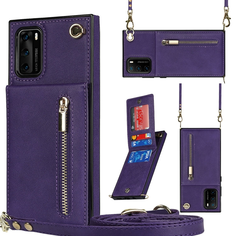 Custodia con cover posteriore quadrata in TPU + PU con cerniera a tracolla con supporto e slot per schede e portafoglio e cinturino, For Huawei P30 Pro, For Huawei P40, For Huawei P40 Pro