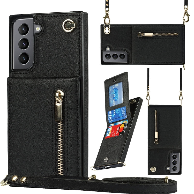 Custodia con cover posteriore quadrata in TPU + PU con cerniera a tracolla con supporto e slot per schede e portafoglio e cinturino, For Samsung Galaxy S21 5G, For Samsung Galaxy S21+ 5G, For Samsung Galaxy S21 Ultra 5G, For Samsung Galaxy S20