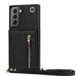 Custodia con cover posteriore quadrata in TPU + PU con cerniera a tracolla con supporto e slot per schede e portafoglio e cinturino, For Samsung Galaxy S21 5G, For Samsung Galaxy S21+ 5G, For Samsung Galaxy S21 Ultra 5G, For Samsung Galaxy S20