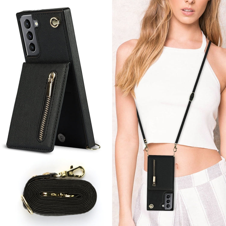Custodia con cover posteriore quadrata in TPU + PU con cerniera a tracolla con supporto e slot per schede e portafoglio e cinturino, For Samsung Galaxy S21 5G, For Samsung Galaxy S21+ 5G, For Samsung Galaxy S21 Ultra 5G, For Samsung Galaxy S20