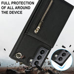Custodia con cover posteriore quadrata in TPU + PU con cerniera a tracolla con supporto e slot per schede e portafoglio e cinturino, For Samsung Galaxy S21 5G, For Samsung Galaxy S21+ 5G, For Samsung Galaxy S21 Ultra 5G, For Samsung Galaxy S20