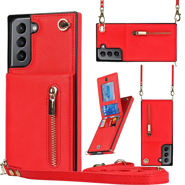 Custodia con cover posteriore quadrata in TPU + PU con cerniera a tracolla con supporto e slot per schede e portafoglio e cinturino, For Samsung Galaxy S21 5G, For Samsung Galaxy S21+ 5G, For Samsung Galaxy S21 Ultra 5G, For Samsung Galaxy S20