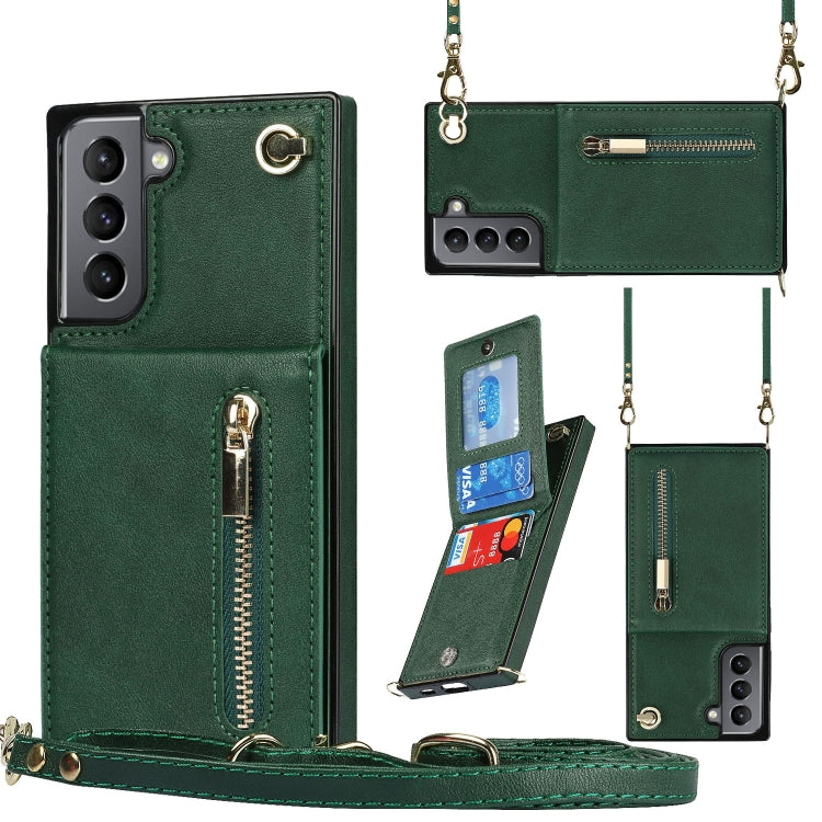 Custodia con cover posteriore quadrata in TPU + PU con cerniera a tracolla con supporto e slot per schede e portafoglio e cinturino, For Samsung Galaxy S21 5G, For Samsung Galaxy S21+ 5G, For Samsung Galaxy S21 Ultra 5G, For Samsung Galaxy S20