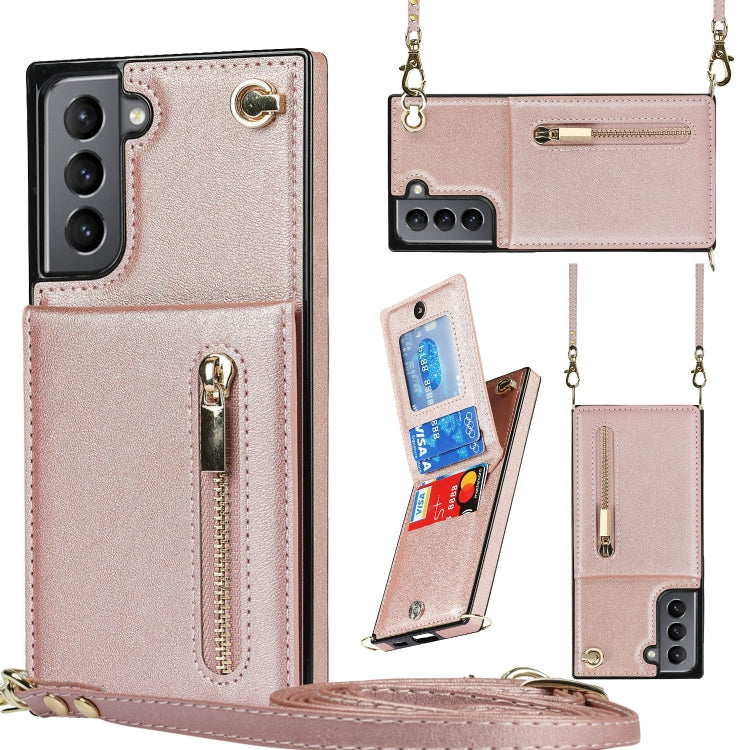 Custodia con cover posteriore quadrata in TPU + PU con cerniera a tracolla con supporto e slot per schede e portafoglio e cinturino, For Samsung Galaxy S21 5G, For Samsung Galaxy S21+ 5G, For Samsung Galaxy S21 Ultra 5G, For Samsung Galaxy S20