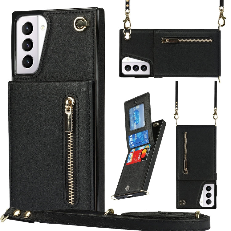 Custodia con cover posteriore quadrata in TPU + PU con cerniera a tracolla con supporto e slot per schede e portafoglio e cinturino, For Samsung Galaxy S21 5G, For Samsung Galaxy S21+ 5G, For Samsung Galaxy S21 Ultra 5G, For Samsung Galaxy S20