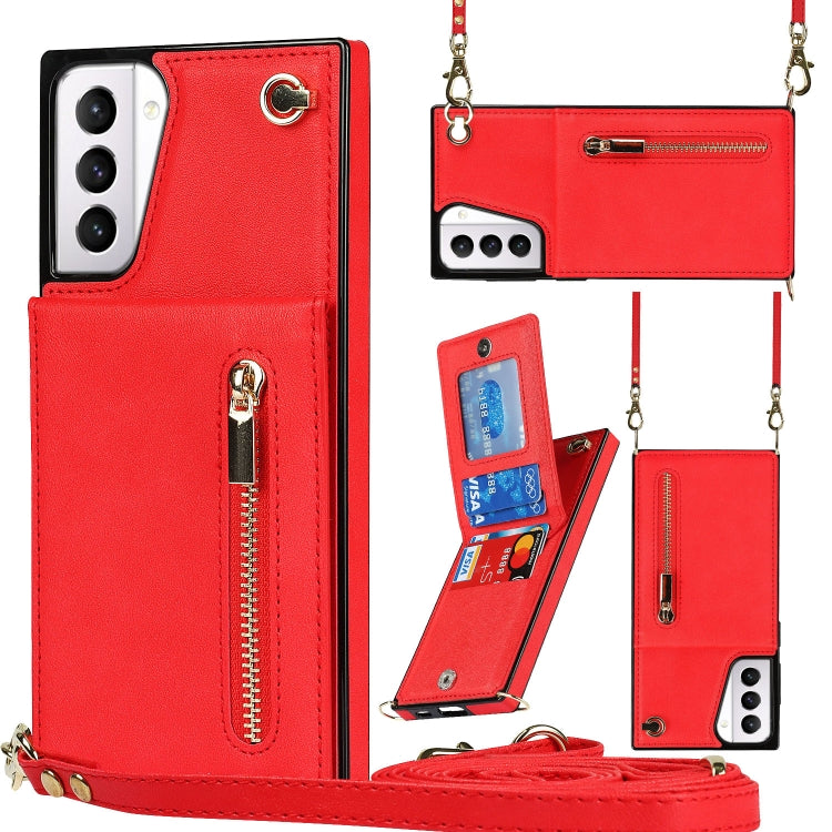 Custodia con cover posteriore quadrata in TPU + PU con cerniera a tracolla con supporto e slot per schede e portafoglio e cinturino, For Samsung Galaxy S21 5G, For Samsung Galaxy S21+ 5G, For Samsung Galaxy S21 Ultra 5G, For Samsung Galaxy S20