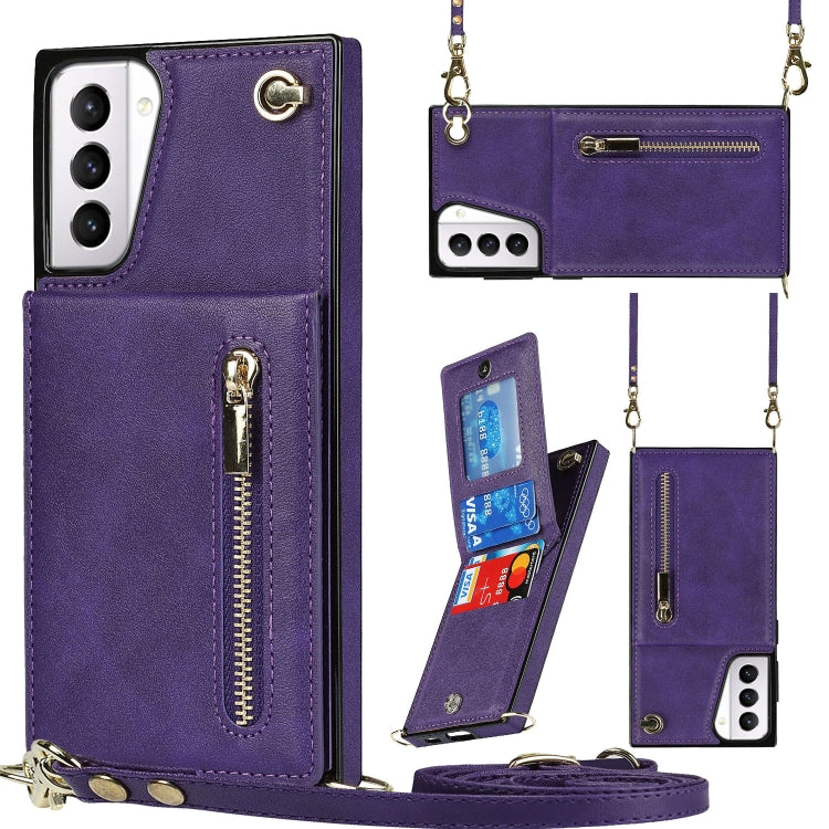 Custodia con cover posteriore quadrata in TPU + PU con cerniera a tracolla con supporto e slot per schede e portafoglio e cinturino, For Samsung Galaxy S21 5G, For Samsung Galaxy S21+ 5G, For Samsung Galaxy S21 Ultra 5G, For Samsung Galaxy S20