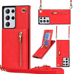 Custodia con cover posteriore quadrata in TPU + PU con cerniera a tracolla con supporto e slot per schede e portafoglio e cinturino, For Samsung Galaxy S21 5G, For Samsung Galaxy S21+ 5G, For Samsung Galaxy S21 Ultra 5G, For Samsung Galaxy S20
