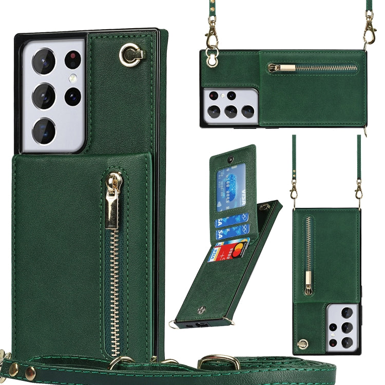 Custodia con cover posteriore quadrata in TPU + PU con cerniera a tracolla con supporto e slot per schede e portafoglio e cinturino, For Samsung Galaxy S21 5G, For Samsung Galaxy S21+ 5G, For Samsung Galaxy S21 Ultra 5G, For Samsung Galaxy S20
