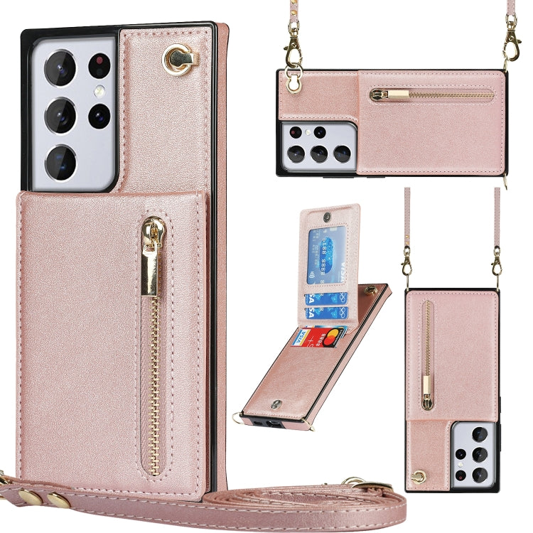 Custodia con cover posteriore quadrata in TPU + PU con cerniera a tracolla con supporto e slot per schede e portafoglio e cinturino, For Samsung Galaxy S21 5G, For Samsung Galaxy S21+ 5G, For Samsung Galaxy S21 Ultra 5G, For Samsung Galaxy S20