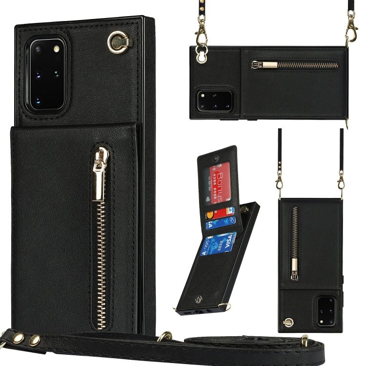 Custodia con cover posteriore quadrata in TPU + PU con cerniera a tracolla con supporto e slot per schede e portafoglio e cinturino, For Samsung Galaxy S20+, For Samsung Galaxy S20 Ultra, For Samsung Galaxy S20 FE 5G, For Samsung Galaxy Note20 Ultra