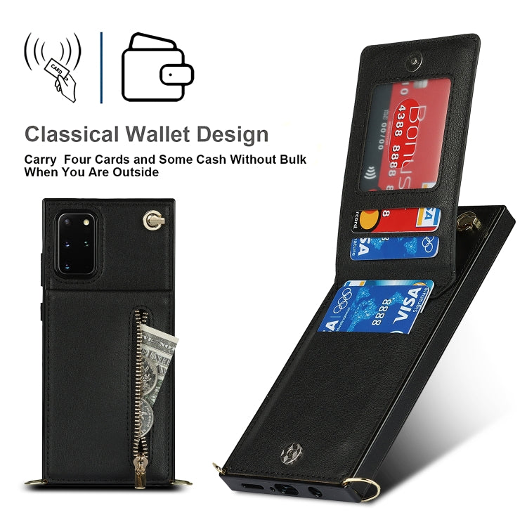 Custodia con cover posteriore quadrata in TPU + PU con cerniera a tracolla con supporto e slot per schede e portafoglio e cinturino, For Samsung Galaxy S20+, For Samsung Galaxy S20 Ultra, For Samsung Galaxy S20 FE 5G, For Samsung Galaxy Note20 Ultra