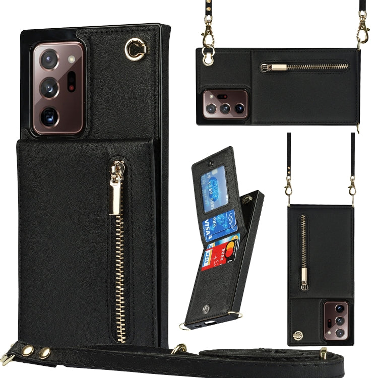 Custodia con cover posteriore quadrata in TPU + PU con cerniera a tracolla con supporto e slot per schede e portafoglio e cinturino, For Samsung Galaxy S20+, For Samsung Galaxy S20 Ultra, For Samsung Galaxy S20 FE 5G, For Samsung Galaxy Note20 Ultra